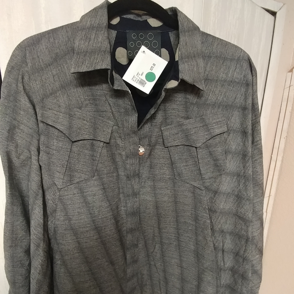 NY 77 Grey Top with Black & White Dots